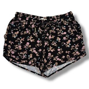 Pink Rose Junior’s Floral Tie Front Knit Shorts Black Size Small